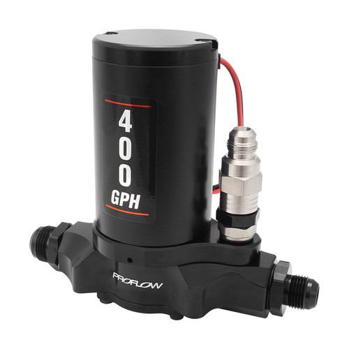 Proflow Fuel Pump, Electric, 400 GPH, 12-20 PSI, E85, AN12 ORB Inlet/Outlet, External Bypass, Black
