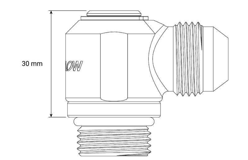 Proflow Low Profile Banjo Fitting, -10AN Male To -08AN ORB Male, 90 Degree Diagram Image