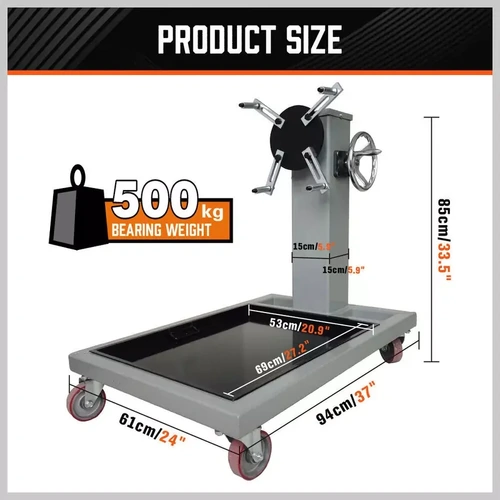 Proflow Heavy Duty Engine Stand 500 Kg, with 360deg Turntable & Handle, Grey Powder Coated, with Drip Tray