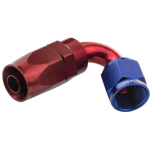 Proflow 120 Degree Hose End -12AN Hose to Female, Blue/Red