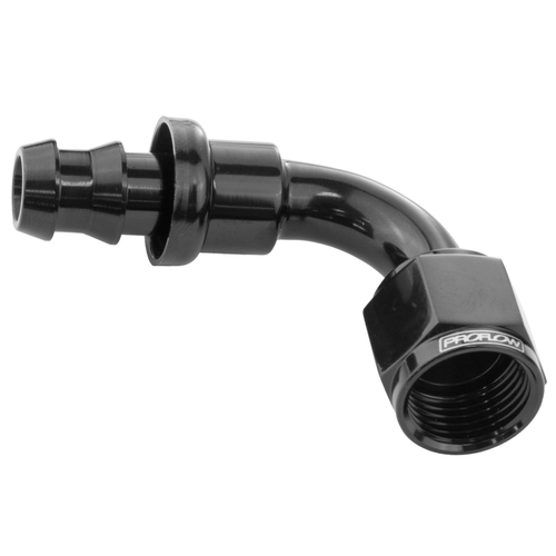 Proflow 90 Degree Push Lock Hose End Barb 1/4'' To Female -04AN, Black