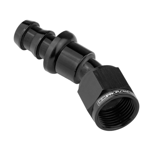 Proflow 30 Degree Push Lock Hose End Barb 1/2'' To Female -08AN, Black