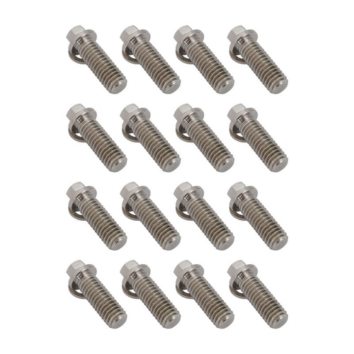 Proflow Header Bolts, 5/16'' Hex Head, Tight Access, 3/8''-16 x 1.00'', Stainless, SS304, 0.527'' OD Washers, Set of 16