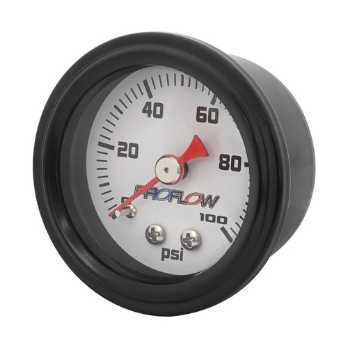 Proflow Fuel Pressure Gauge 0-100PSI, Stainless Steel, Black Body/White Face 40mm, Each