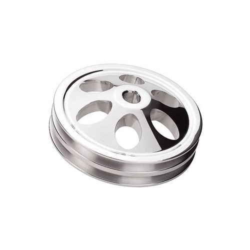 Proflow Pulley, V-Belt Power Steering Early GM 2-Groove, 5.800in Diameter, Suit 5/8 Keyed Shaft, Polished Aluminium